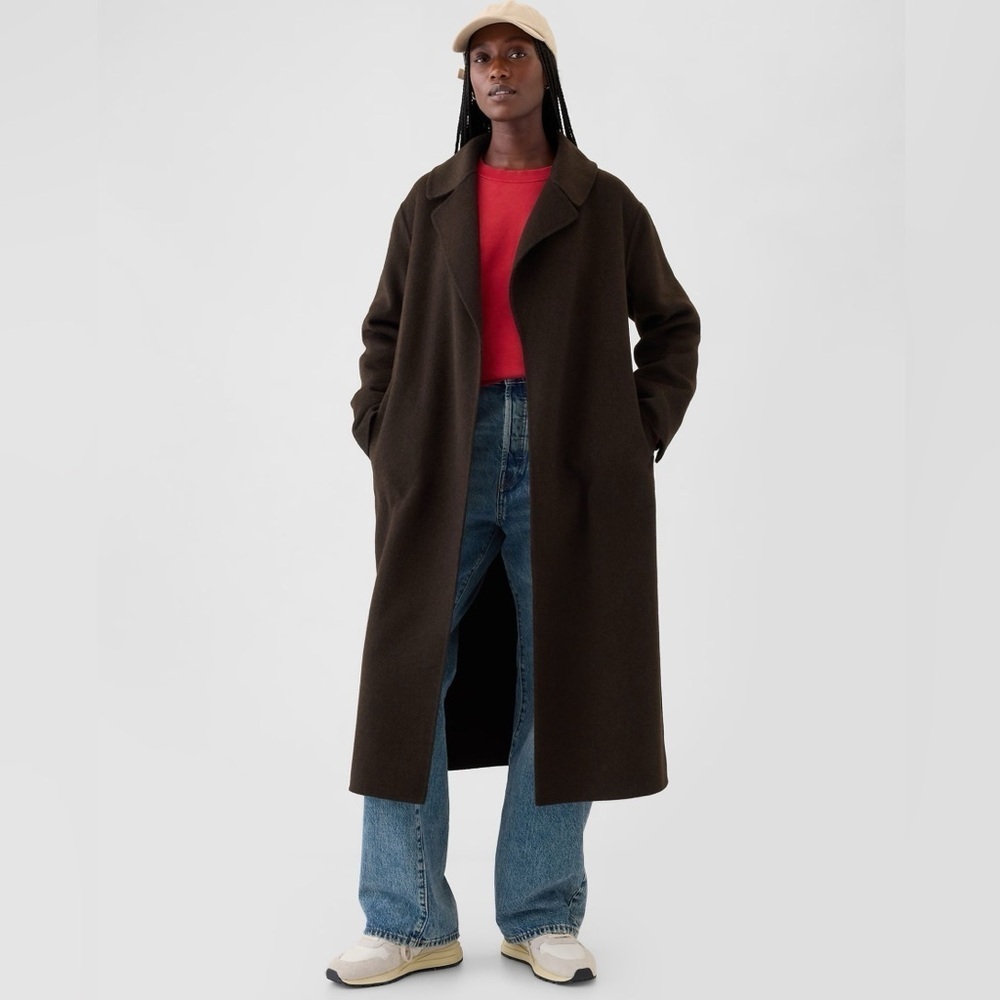 NWOT GAP Belted Double-Faced Wool Coat Dark Brown, Size L
